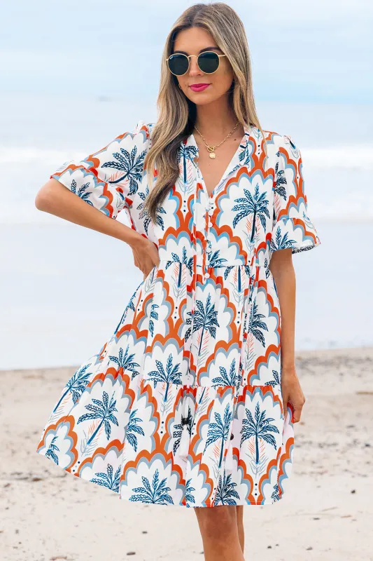 Genesis Palm Tree Printed Short Sleeve Dress sold by Threaded Pear