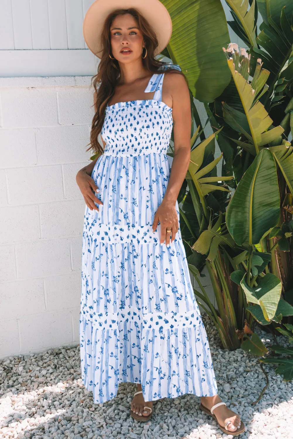 Lily Floral Smocked Tiered Maxi Dress sold by Threaded Pear