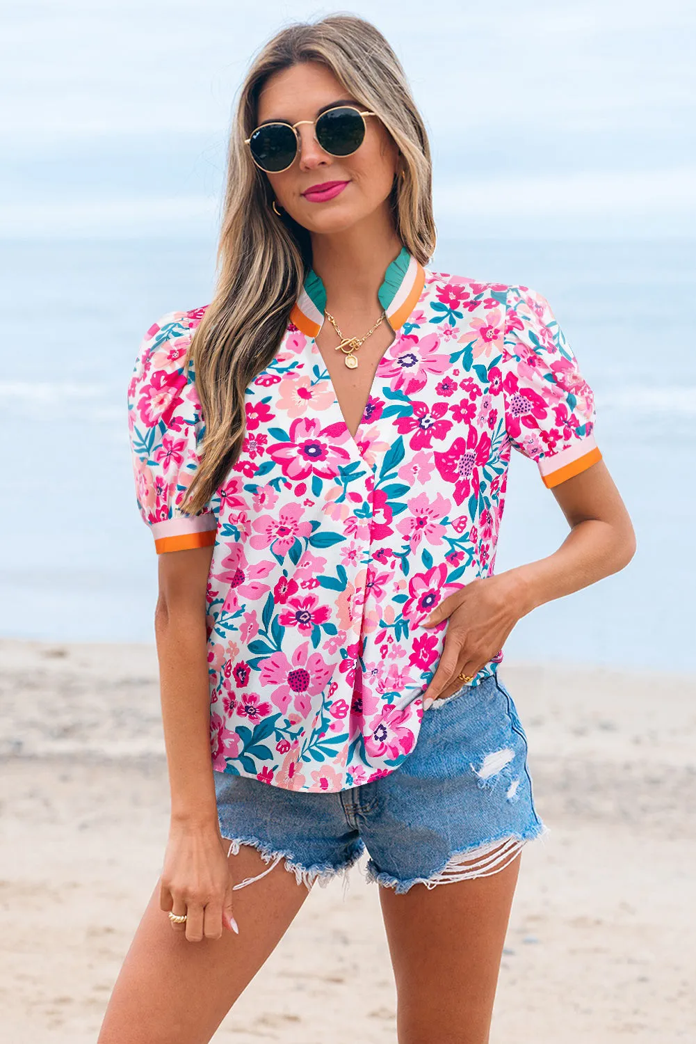 Gianna Floral Short Sleeve Blouse sold by Threaded Pear