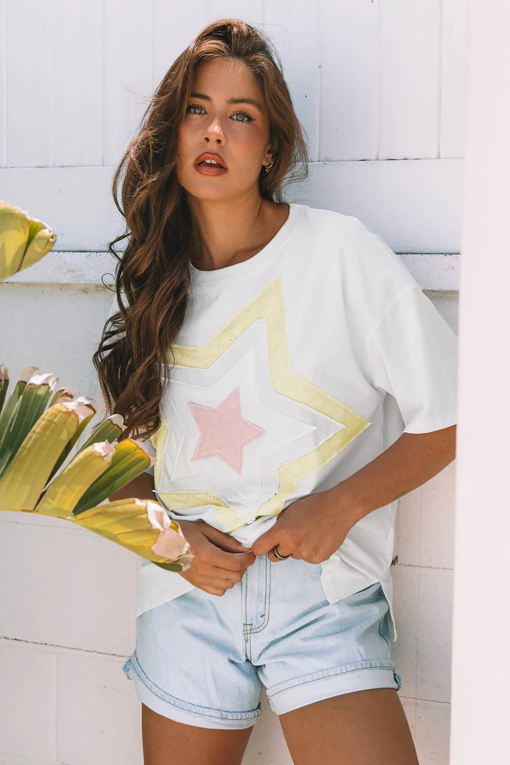 Lisa Layered Star Patched Half Sleeve Loose Top sold by Threaded Pear product image thumbnail 4