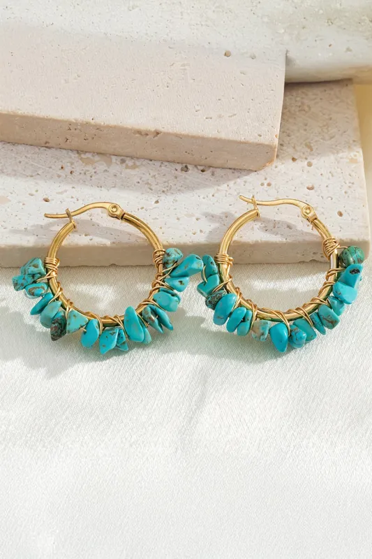 Turquoise Irregular Stone Hoop Earrings made by Threaded Pear