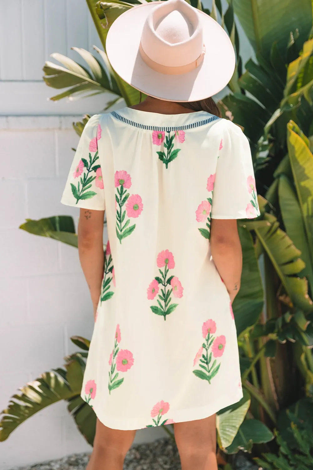 Paloma Floral Short Sleeve Split Neck Loose Mini Dress sold by Threaded Pear product image thumbnail 2