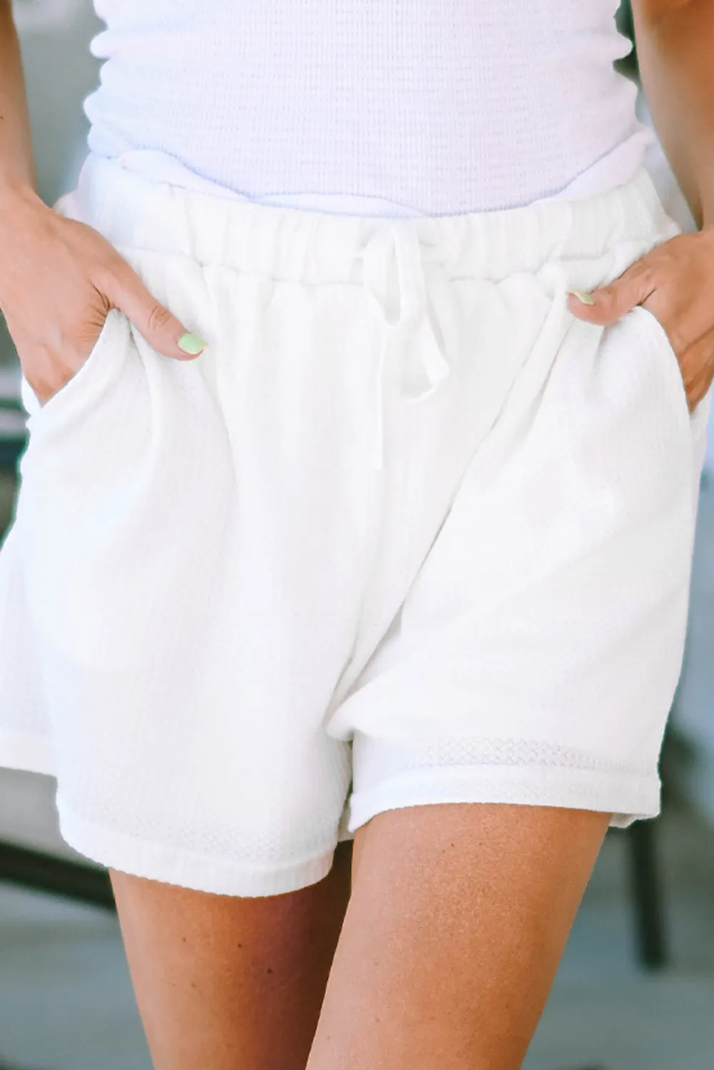 Zahra Waffle Knit Lace-up High Waist Wide Leg Casual Shorts sold by Threaded Pear product image thumbnail 4