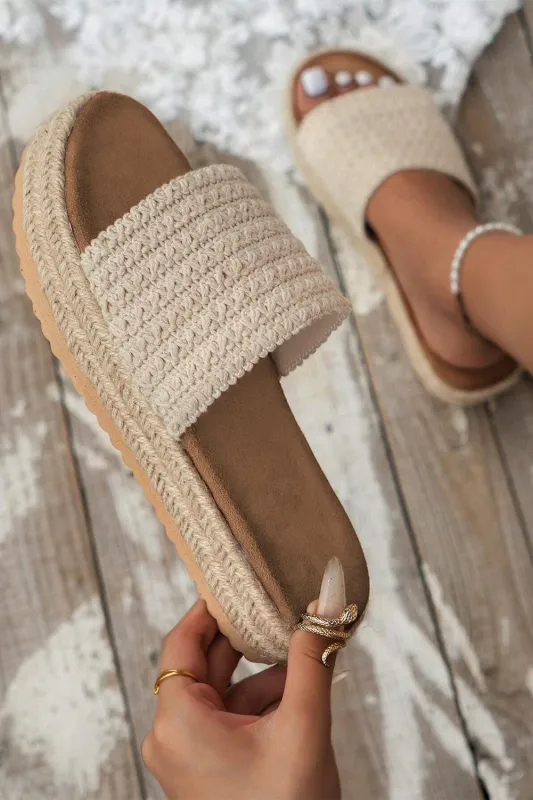 White Boho Woven Non-slip Wedge Slippers sold by Threaded Pear