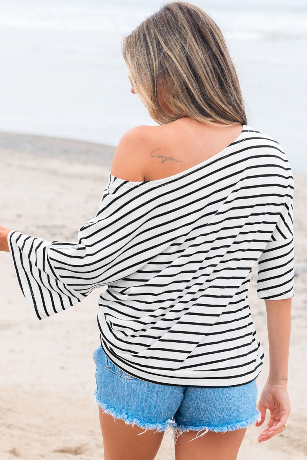 Lilia Stripe Half Sleeve Scoop Neck Loose Top sold by Threaded Pear product image thumbnail 2