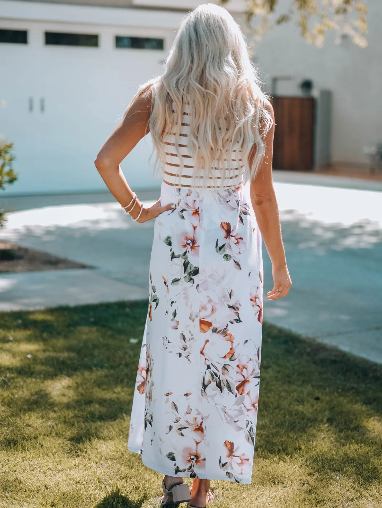Zora Striped Floral Sleeveless Maxi Dress with Pocket sold by Threaded Pear product image thumbnail 2