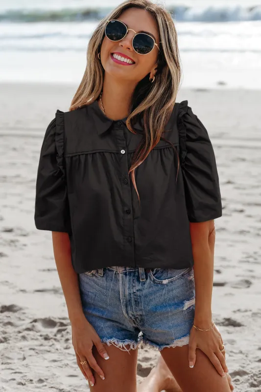 Analeia Frilly Puff Sleeve Stylish Collared Shirt sold by Threaded Pear