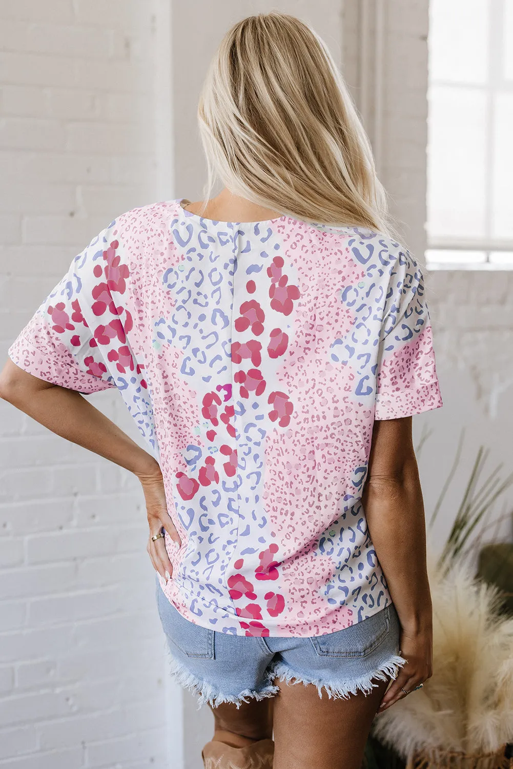 Luisa Leopard V Neck Short Sleeve Blouse sold by Threaded Pear product image thumbnail 2