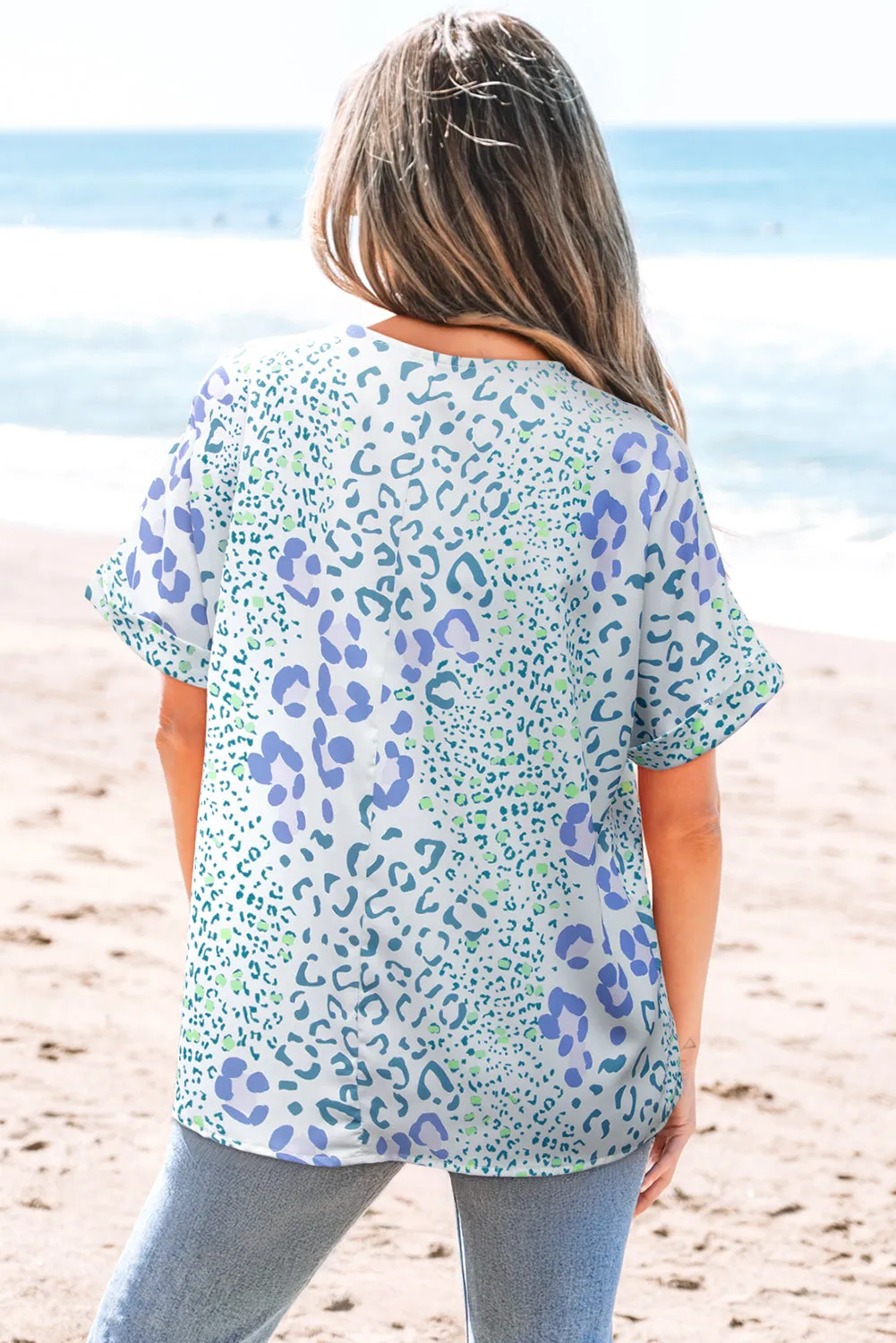 Marleigh Leopard Print V Neck Short Sleeve Blouse sold by Threaded Pear product image thumbnail 2