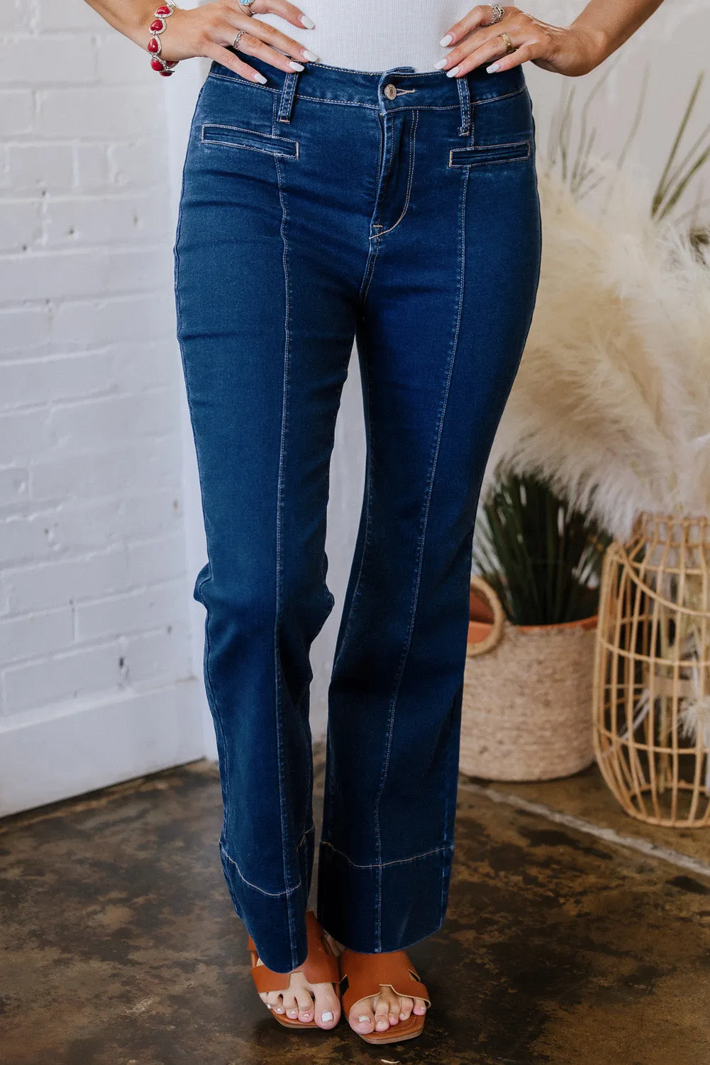 Ayleen Center Seam Deep Wash Straight Jeans sold by Threaded Pear product image thumbnail 2