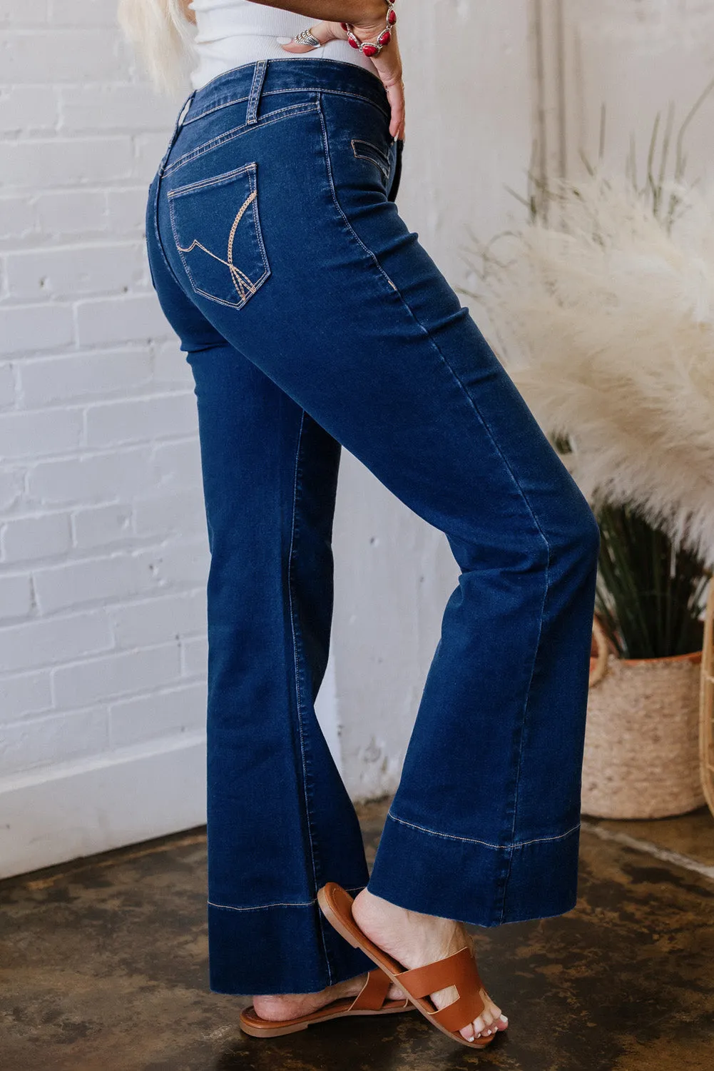 Ayleen Center Seam Deep Wash Straight Jeans sold by Threaded Pear product image thumbnail 3