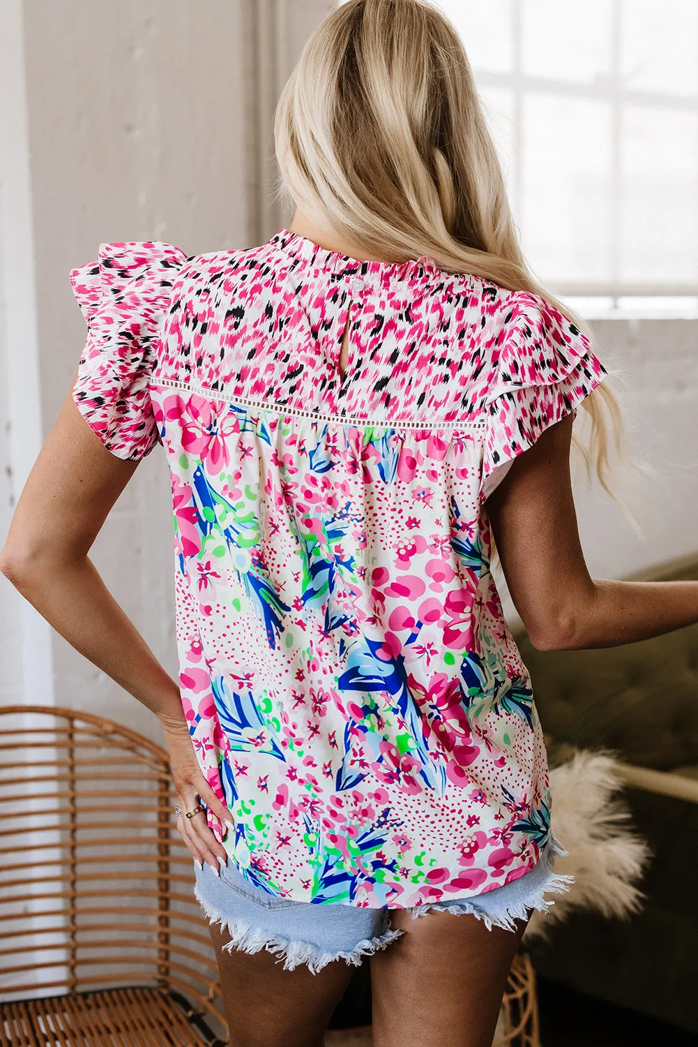 Keyla Floral Mixed Ruffle Cap Sleeve Blouse sold by Threaded Pear product image thumbnail 2