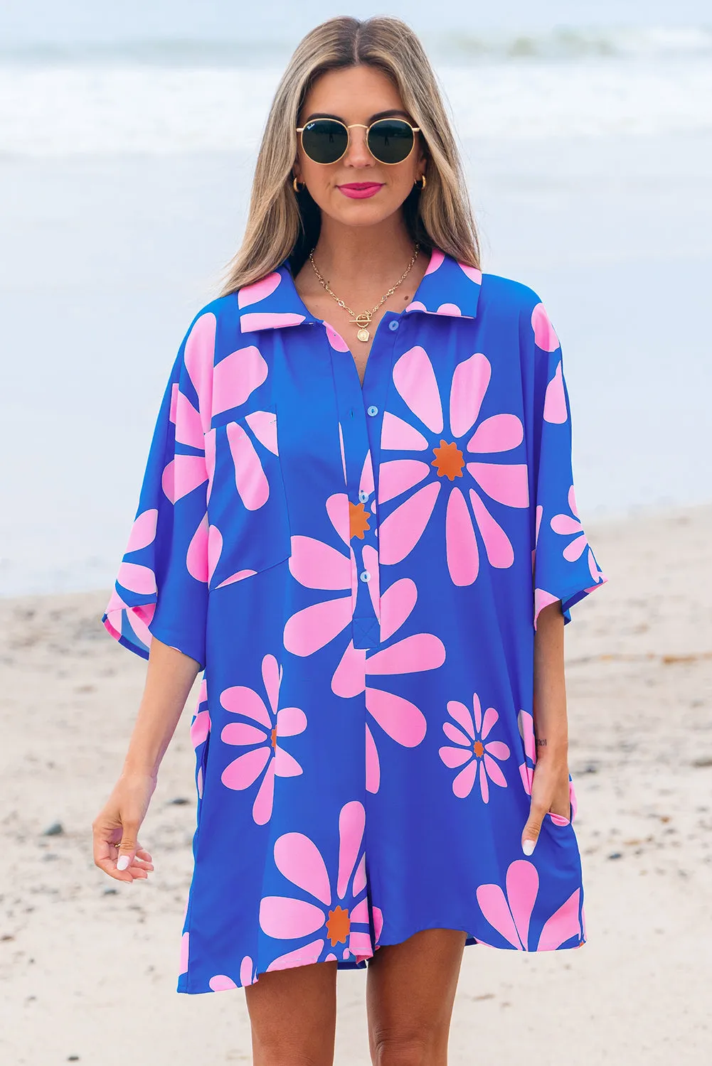Ailany Flower Collar Button Front Loose Romper sold by Threaded Pear product image thumbnail 4