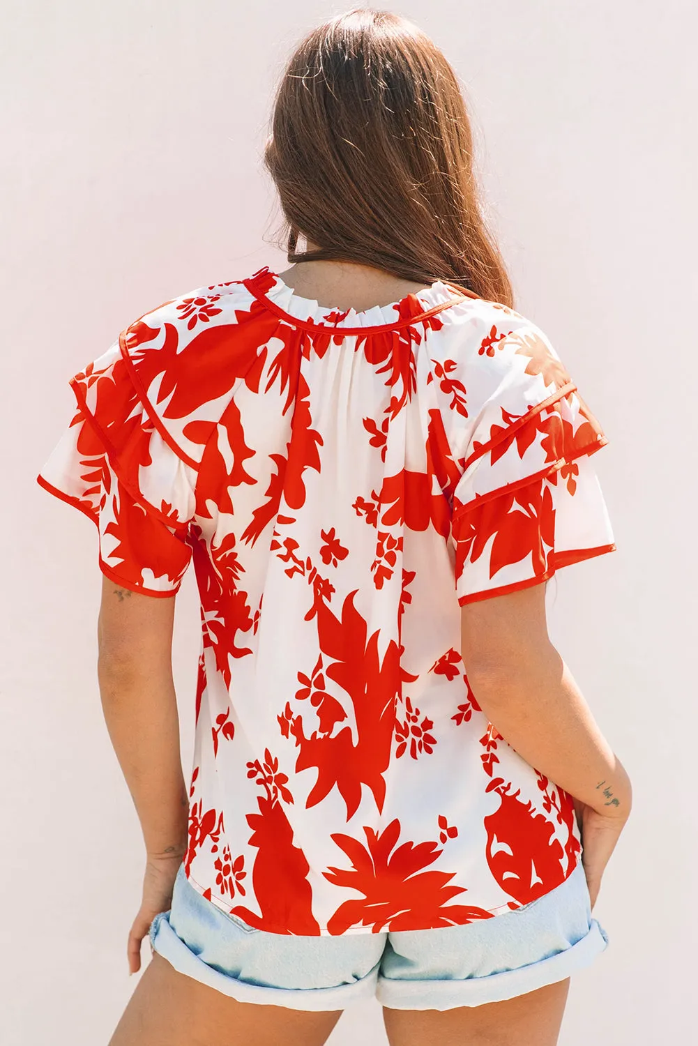 Zoya Tiered Ruffled Sleeve V Neck Blouse sold by Threaded Pear product image thumbnail 2