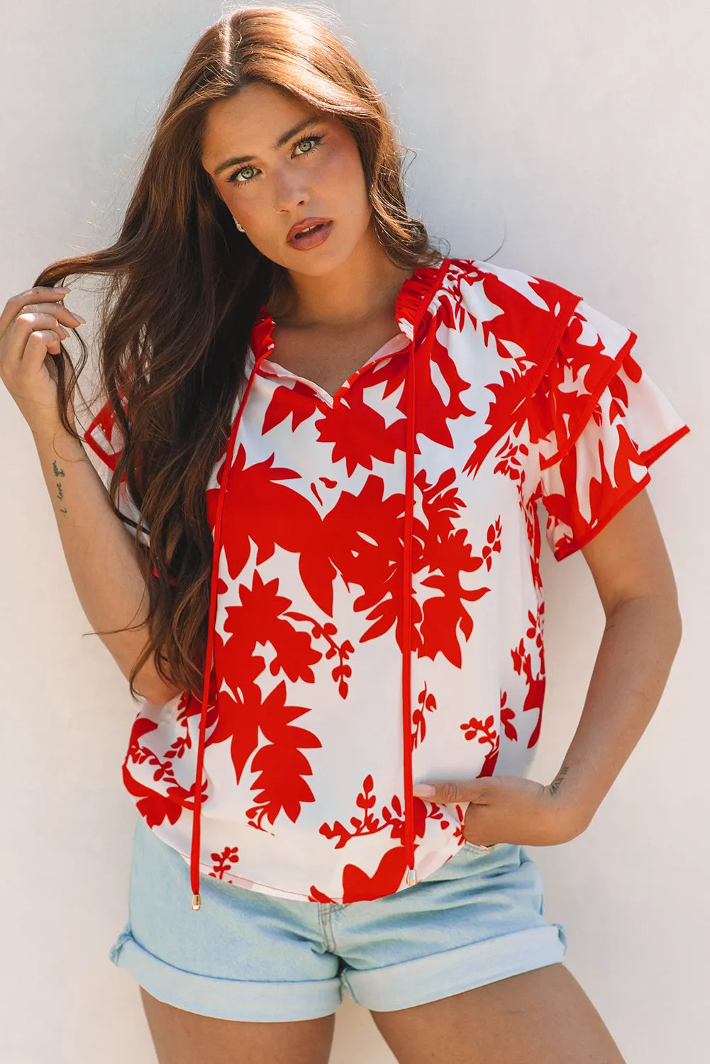 Zoya Tiered Ruffled Sleeve V Neck Blouse sold by Threaded Pear product image thumbnail 5