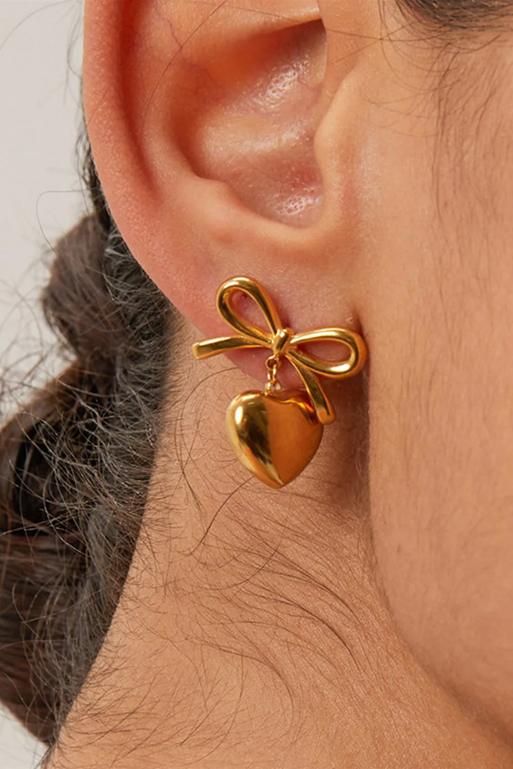 Gold Heart and Bow Studded Earrings sold by Threaded Pear product image thumbnail 3