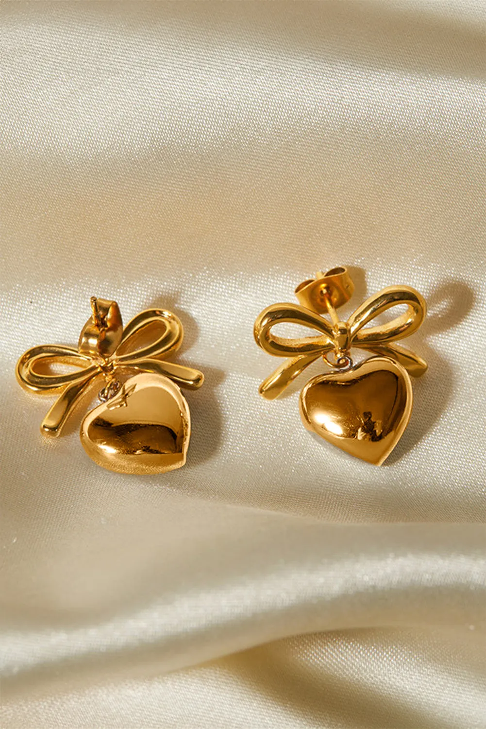Gold Heart and Bow Studded Earrings sold by Threaded Pear product image thumbnail 4