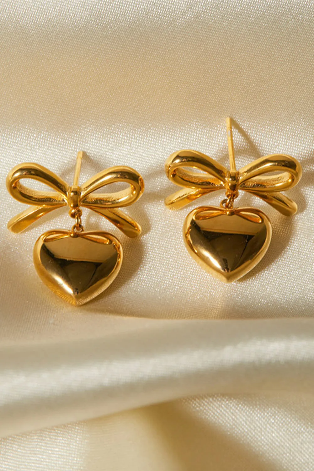 Gold Heart and Bow Studded Earrings sold by Threaded Pear product image thumbnail 2