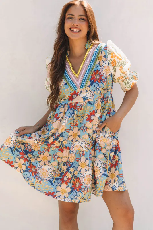 Livia Boho Floral Crochet V Neck Dress sold by Threaded Pear