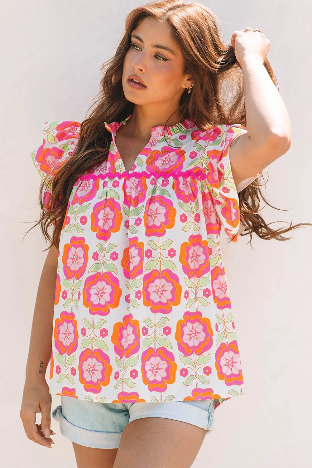 Mikaela Ric-rac Trim Split Neck Loose Blouse sold by Threaded Pear product image thumbnail 4