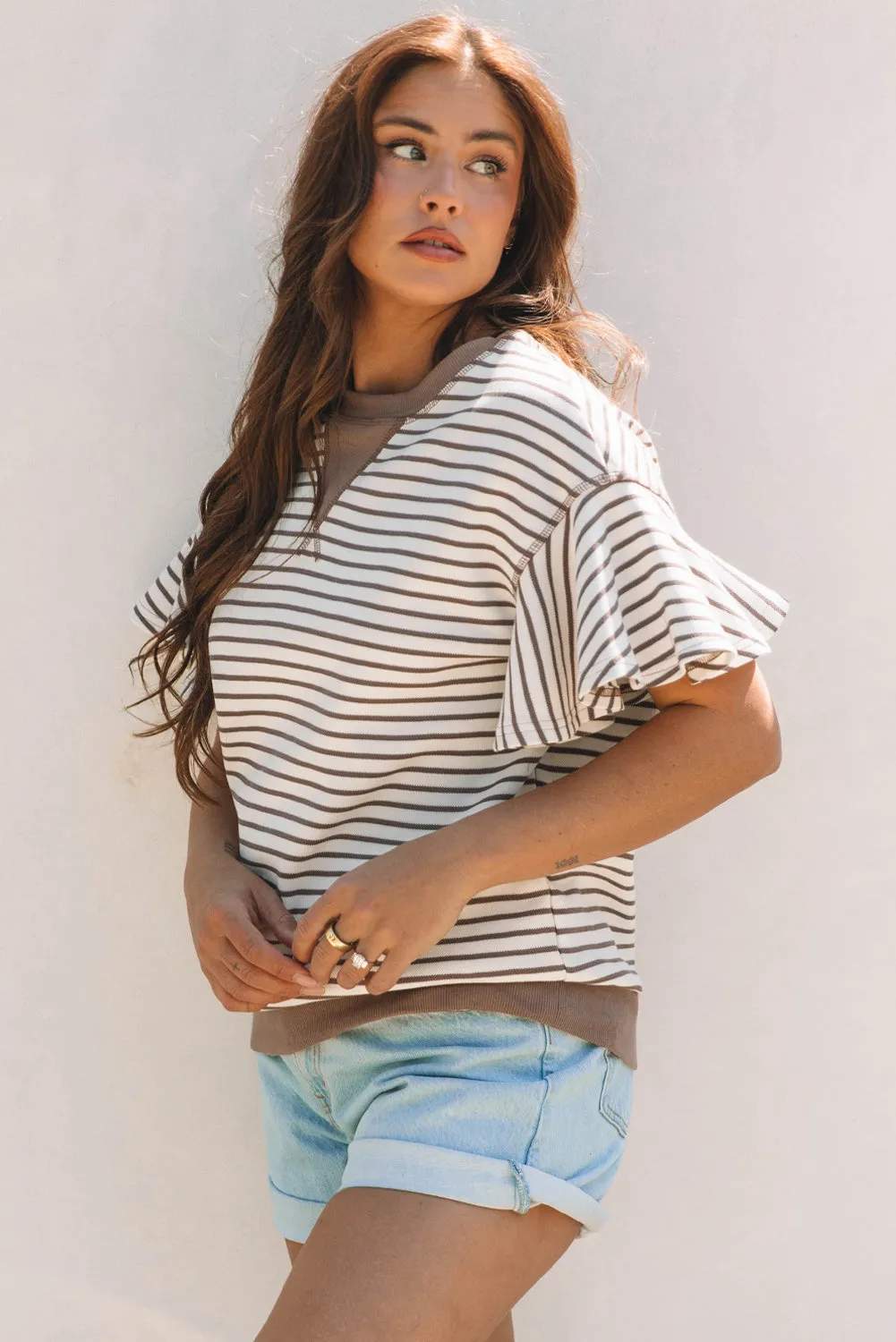 Alexia Striped Ruffle Short Sleeve Top sold by Threaded Pear product image thumbnail 3