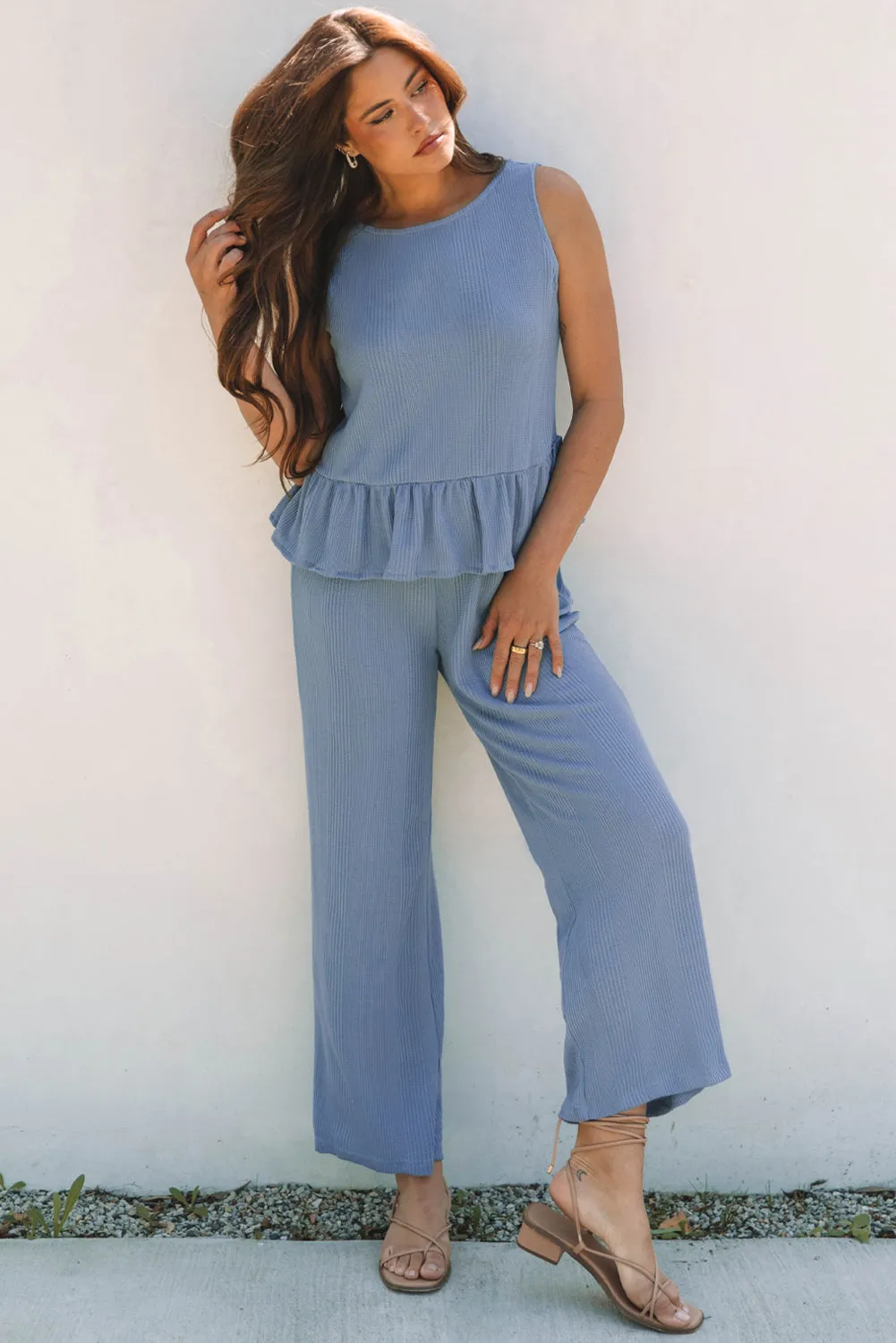 Teresa Ribbed Ruffle Tank Top and Pants Set sold by Threaded Pear product image thumbnail 4