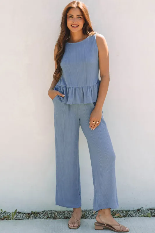 Teresa Ribbed Ruffle Tank Top and Pants Set sold by Threaded Pear