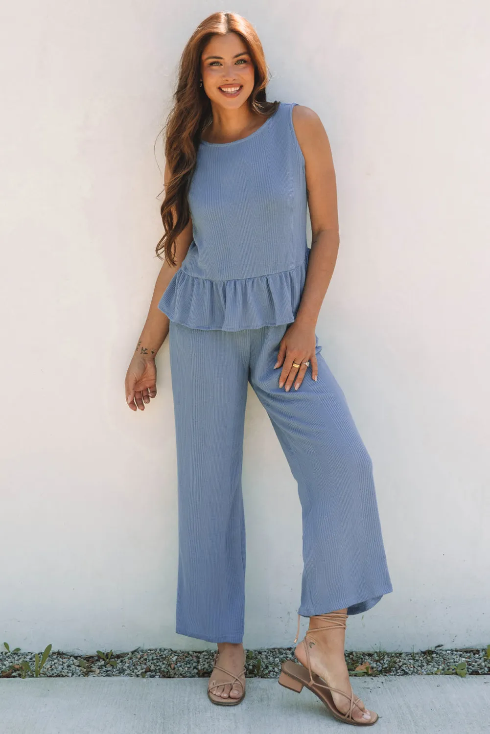 Teresa Ribbed Ruffle Tank Top and Pants Set sold by Threaded Pear product image thumbnail 5
