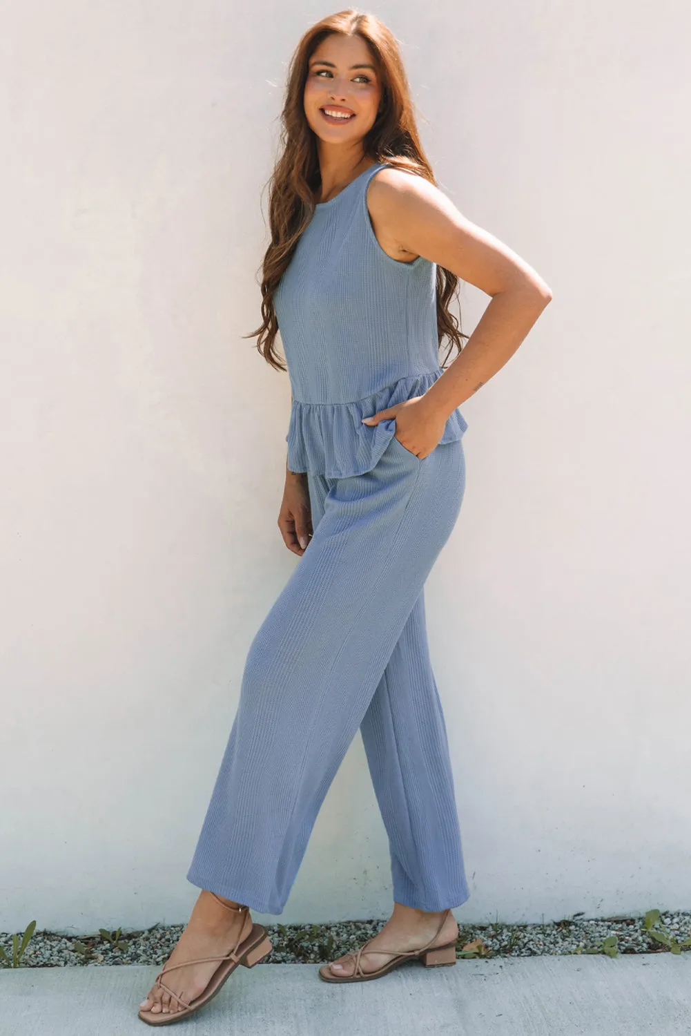 Teresa Ribbed Ruffle Tank Top and Pants Set sold by Threaded Pear product image thumbnail 3
