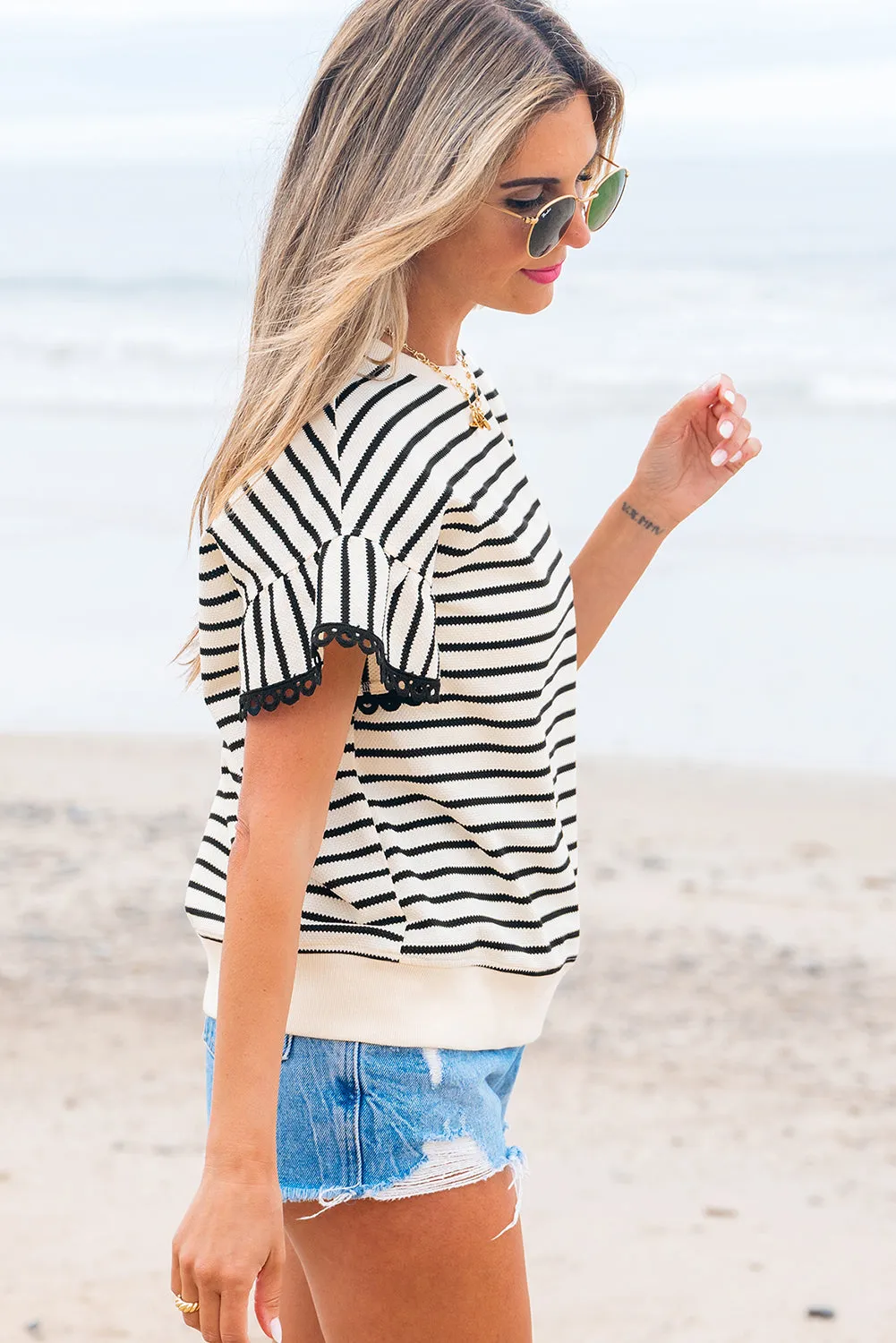 Naya Scallop Lace Trim Ruffle Short Sleeves Top sold by Threaded Pear product image thumbnail 2