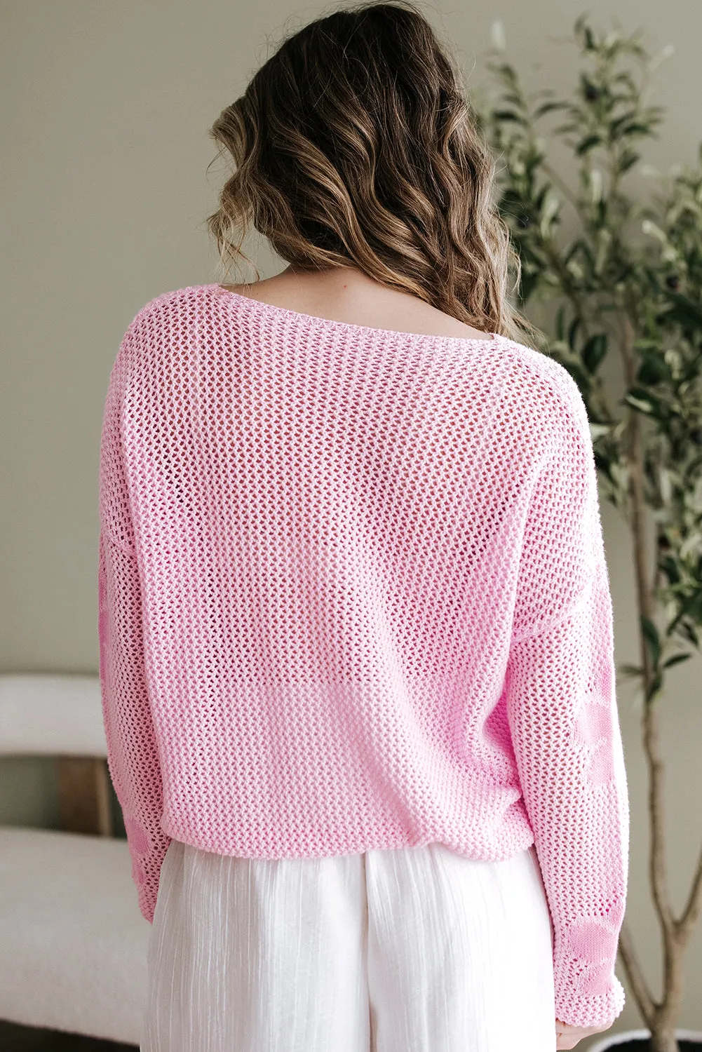 Dulce Big Flower Hollowed Knit Drop Shoulder Sweater sold by Threaded Pear product image thumbnail 4