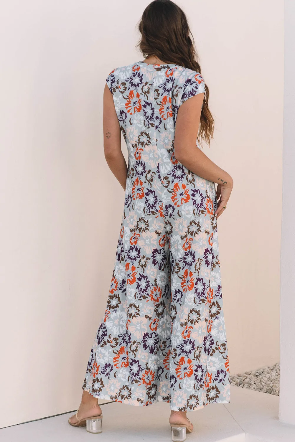 Kylee Floral Sleeveless Buttoned Wide Leg Jumpsuit sold by Threaded Pear product image thumbnail 2