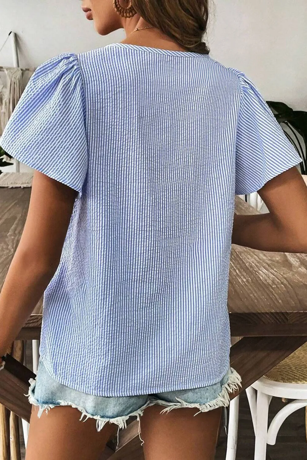 Marisol Stripe Textured Ruffle Square Neck Blouse sold by Threaded Pear product image thumbnail 2
