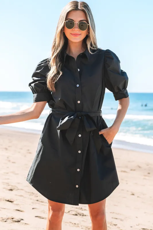 Malaya Button Up Tie Waist Puff Sleeve Mini Dress sold by Threaded Pear