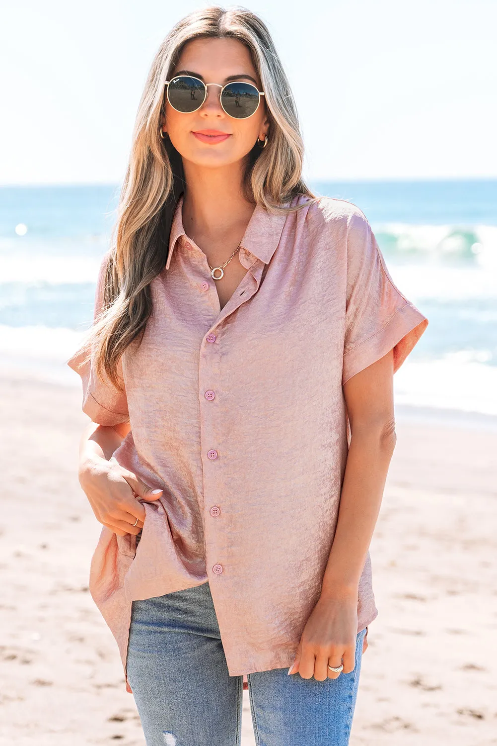 Kiana Metallic Buttoned Loose Fit Short Sleeve Shirt sold by Threaded Pear product image thumbnail 3
