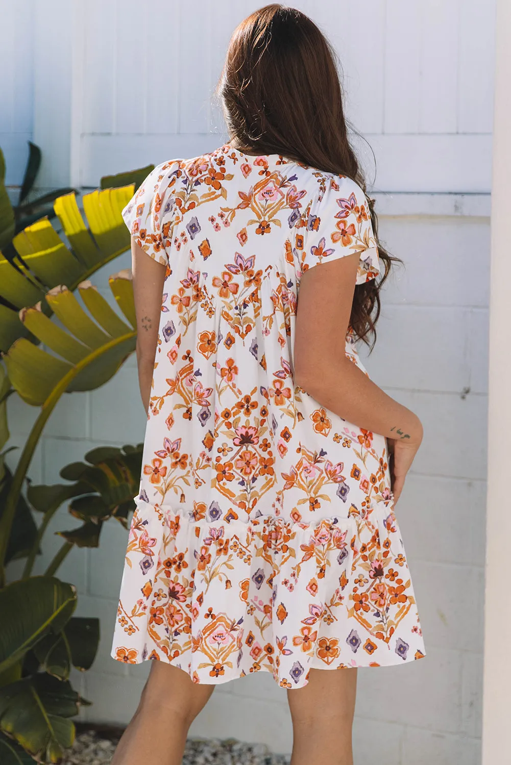 Marigold Floral Ruffled Trim Flutter Sleeve Dress sold by Threaded Pear product image thumbnail 2