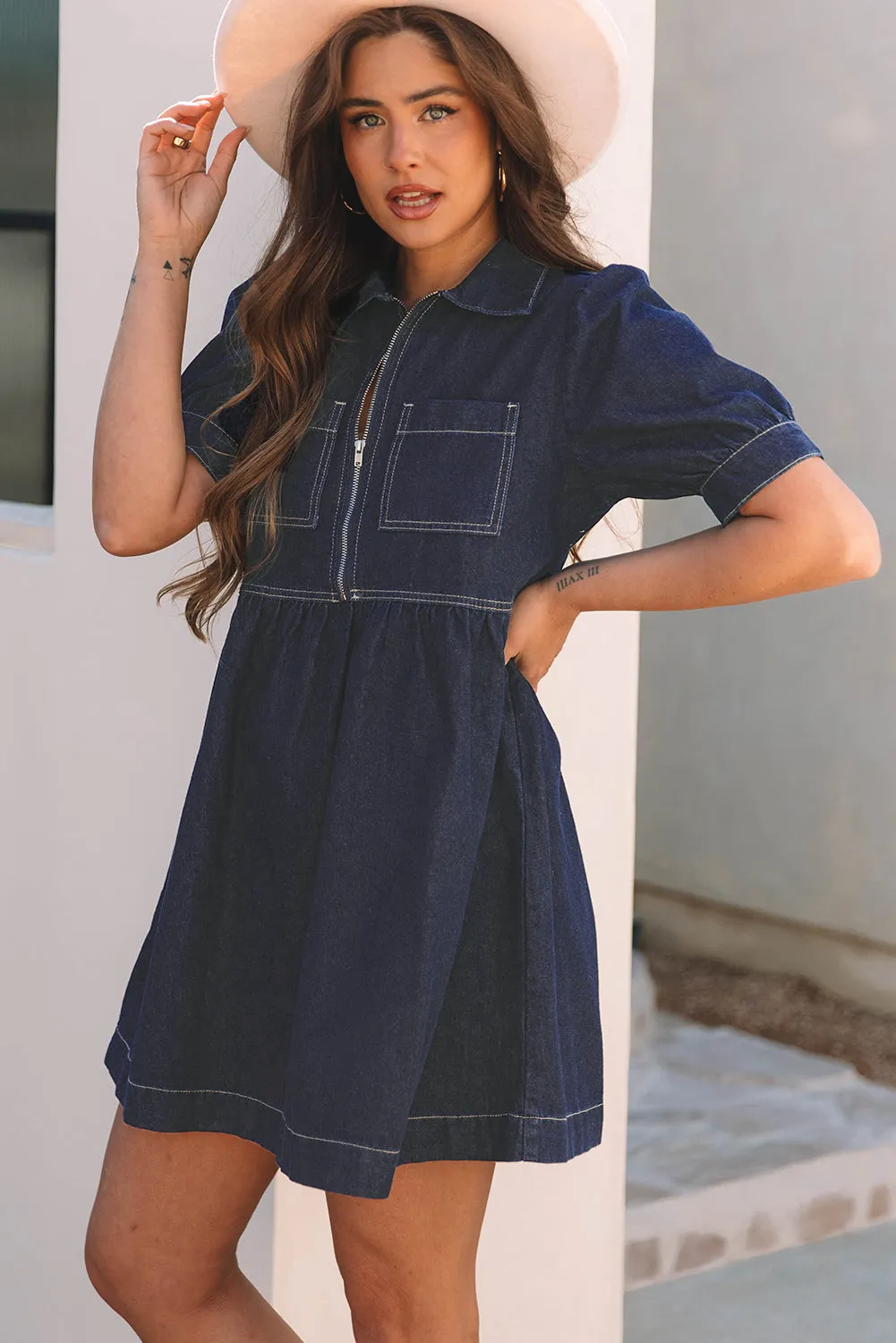 Melina Zipped up Denim Dress sold by Threaded Pear product image thumbnail 3