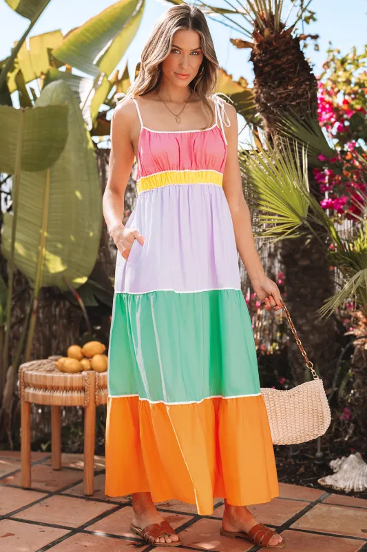 Cassandra Colorblock Self-tie High Waist Maxi Dress sold by Threaded Pear