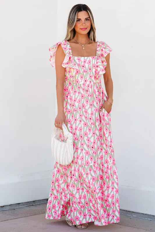 Angelica Floral Ruffled Strap Maxi Dress made by Threaded Pear