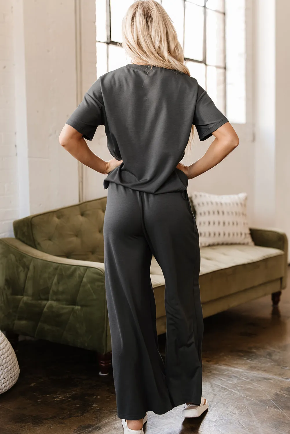 Dallas Drawstring Side Crewneck Tee and Loose Pants Set sold by Threaded Pear product image thumbnail 2