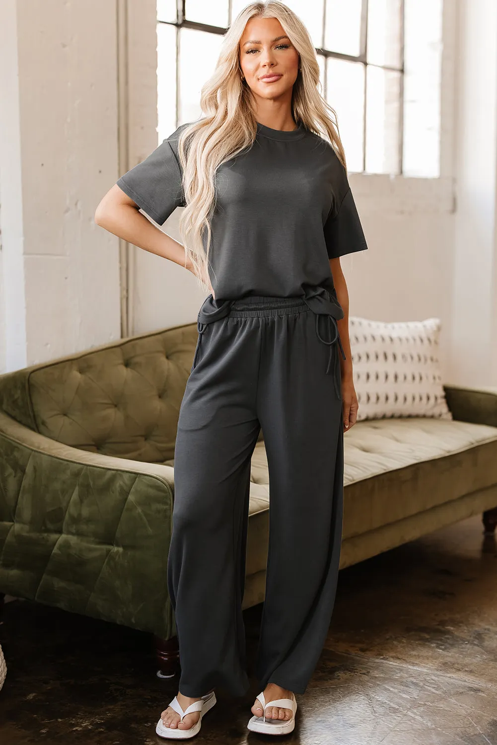 Dallas Drawstring Side Crewneck Tee and Loose Pants Set sold by Threaded Pear product image thumbnail 4