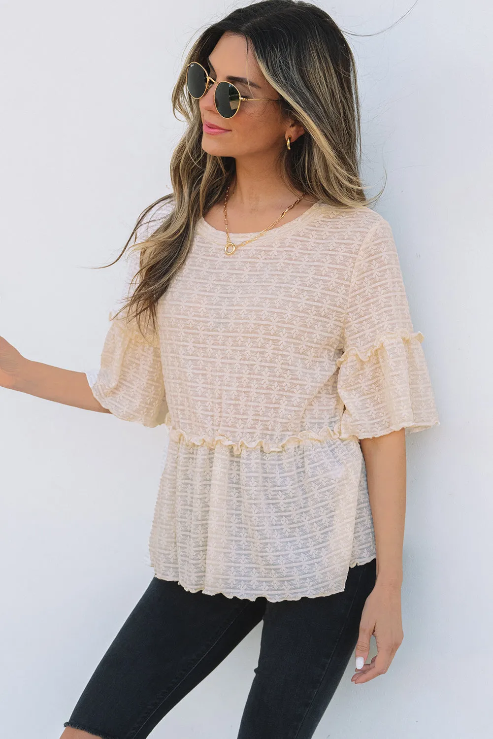 Oaklyn Textured Ruffled Short Sleeve Blouse sold by Threaded Pear product image thumbnail 3