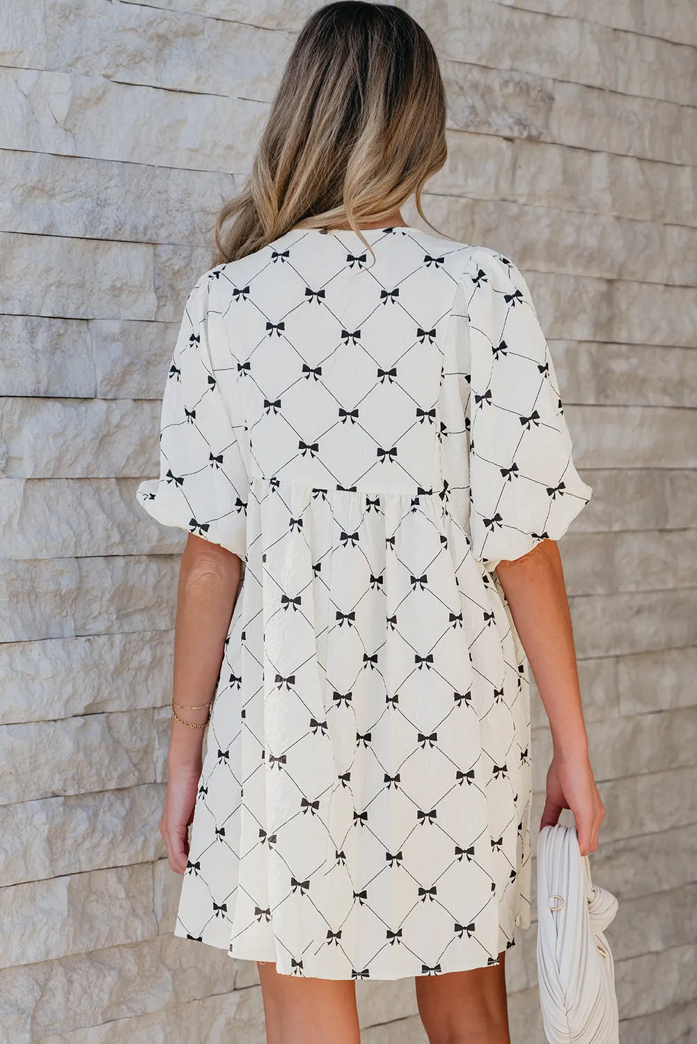 Amber Textured Puff Half Sleeve Loose Mini Dress sold by Threaded Pear product image thumbnail 2