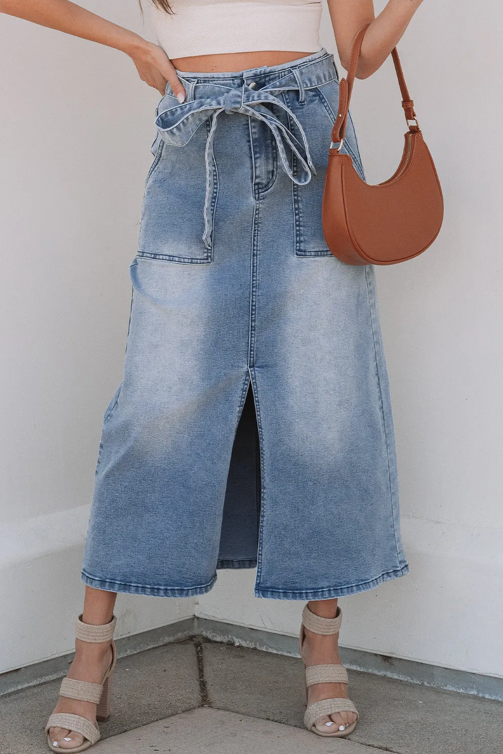Ariah High Waist Midi Denim Skirt sold by Threaded Pear product image thumbnail 4