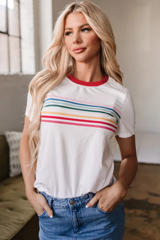 Carter Rainbow Stripe Crewneck Top sold by Threaded Pear