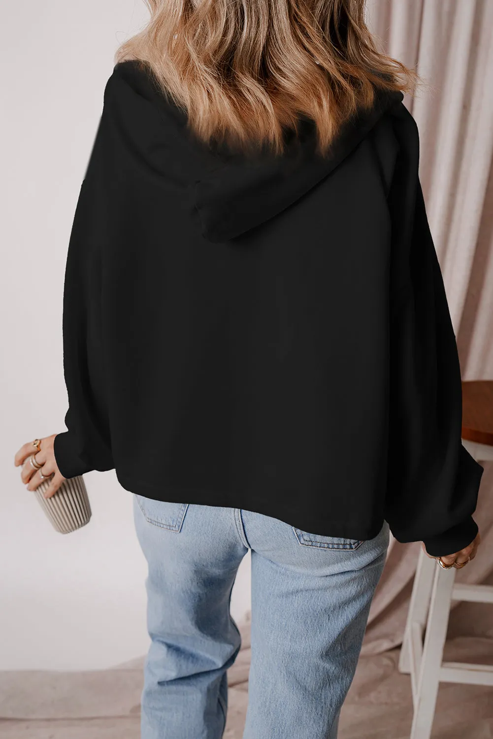 Kate Fleece Lined Half Zipper Kangaroo Pockets Loose Hoodie sold by Threaded Pear product image thumbnail 2