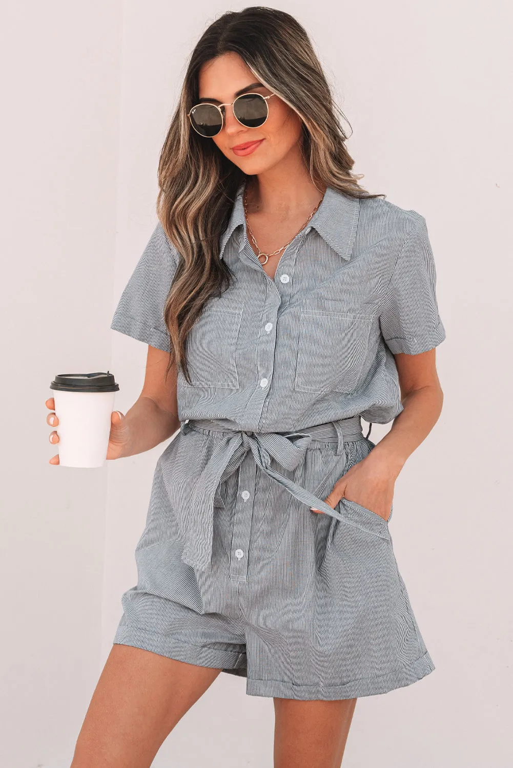 Fernanda Stripe High Waist Romper sold by Threaded Pear product image thumbnail 3