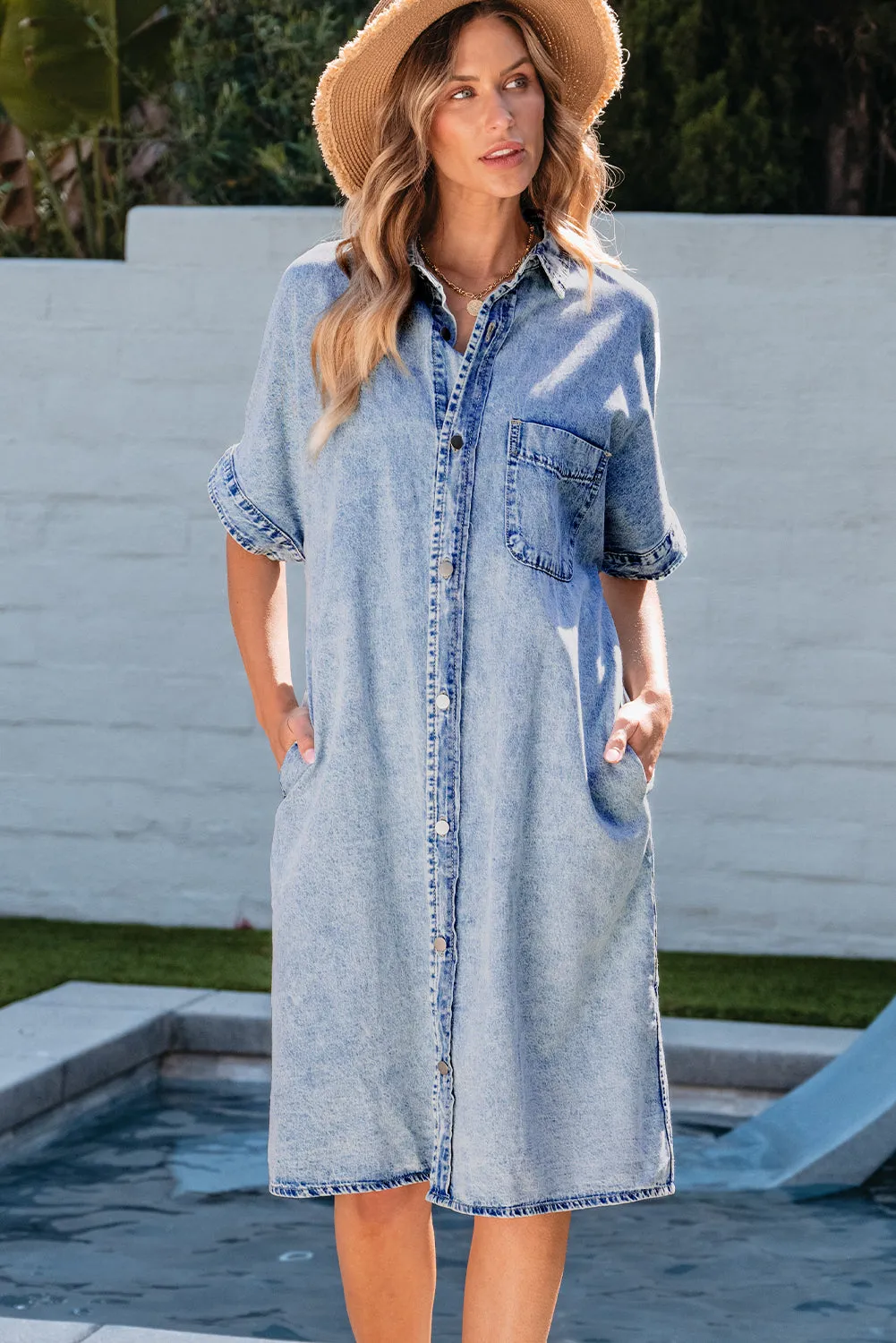 Makayla Loose Medium Wash Chambray Dress sold by Threaded Pear product image thumbnail 4