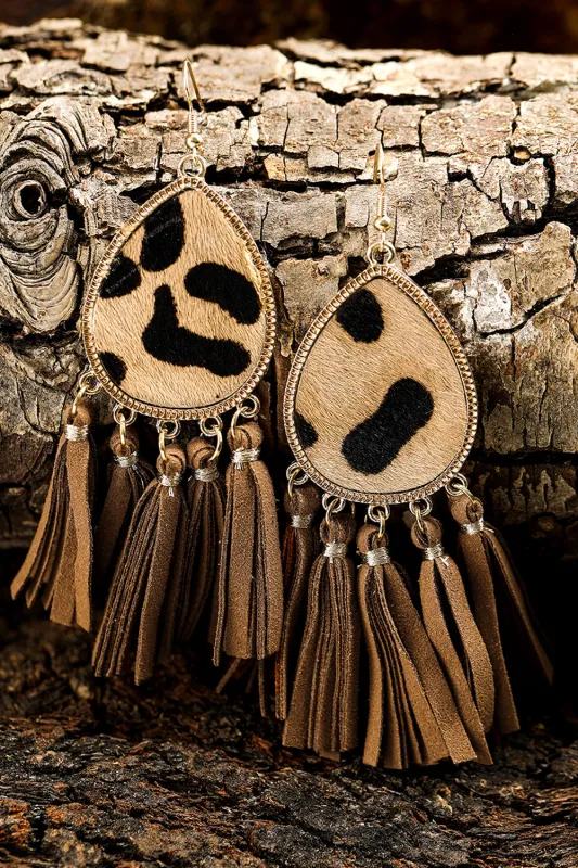 Boho Leopard Tasseled Hook Earrings sold by Threaded Pear