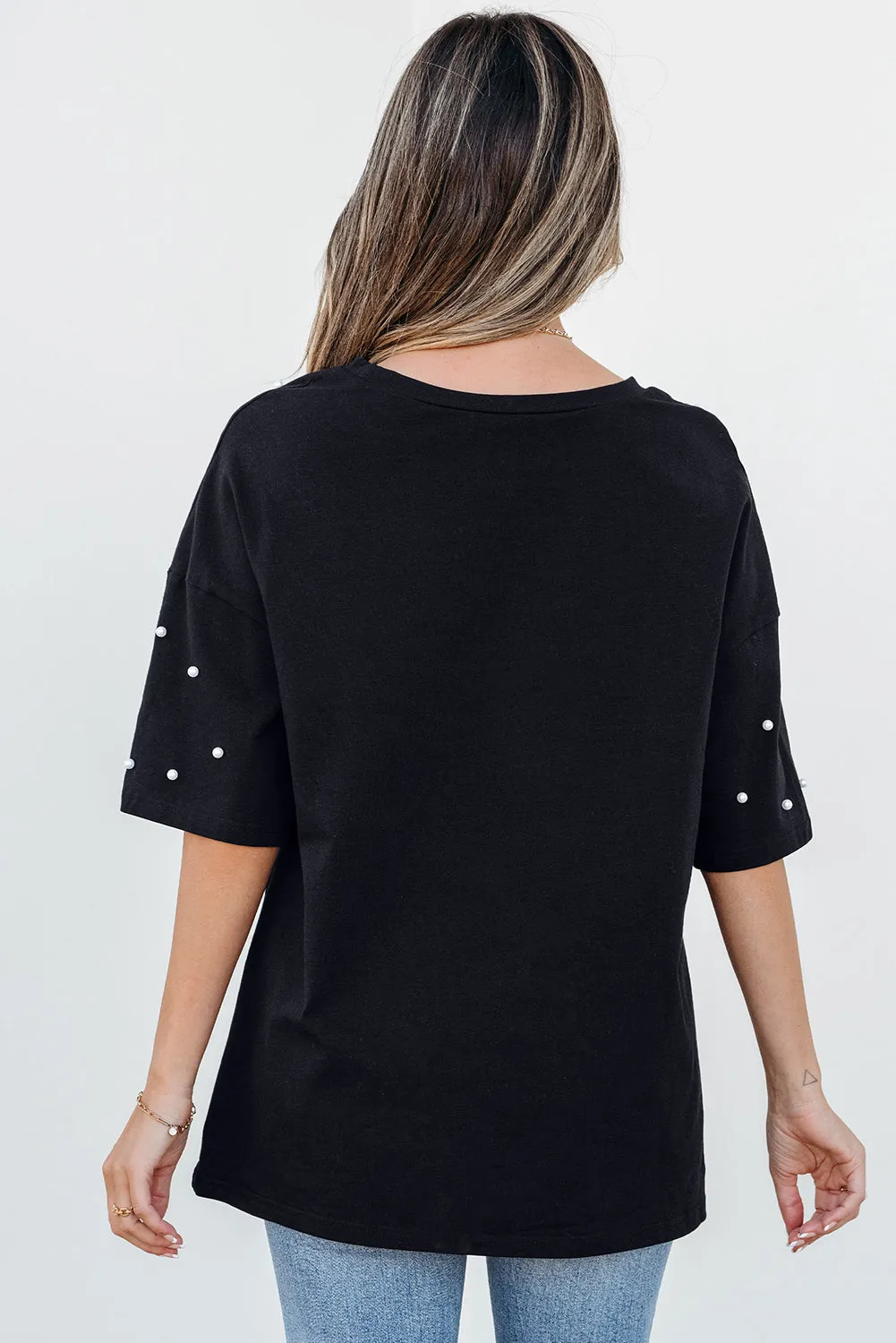 Demi Pearl Beaded Drop Shoulder Crewneck Top sold by Threaded Pear product image thumbnail 2